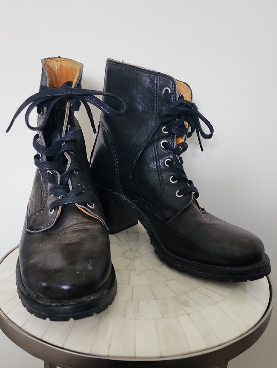 Frye Shoes - Frye Black Leather Lace-Up Moto Combat Boots